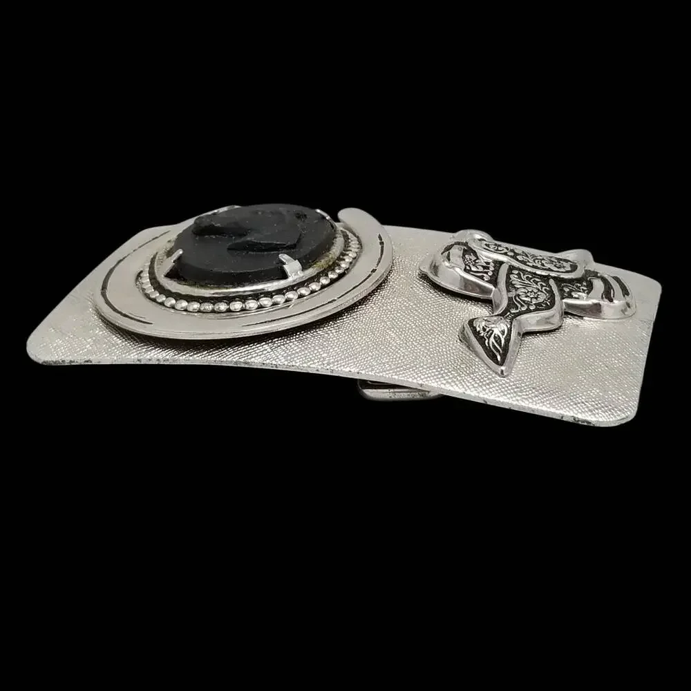 Vintage‎ Belt Buckle Embossed Horseshoe Horse Head Horse Saddle Western Cowboy